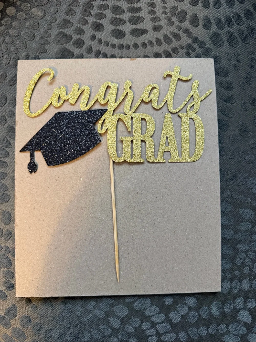 Congrats Grad Cake Topper, Graduation Party (Black/Gold 6.6inch)